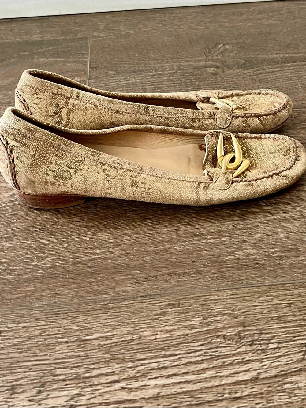 Stuart Weitzman Gold Bit Tan Loafers